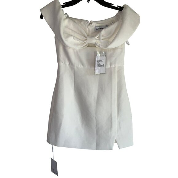 self-portrait Crepe Bow Mini Dress in White 2 New Womens Strapless Bridal - Picture 6 of 15